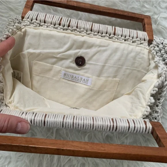 Shiraleah macrame’ handbag with wooden handle NEW never used, large size - Picture 6 of 10